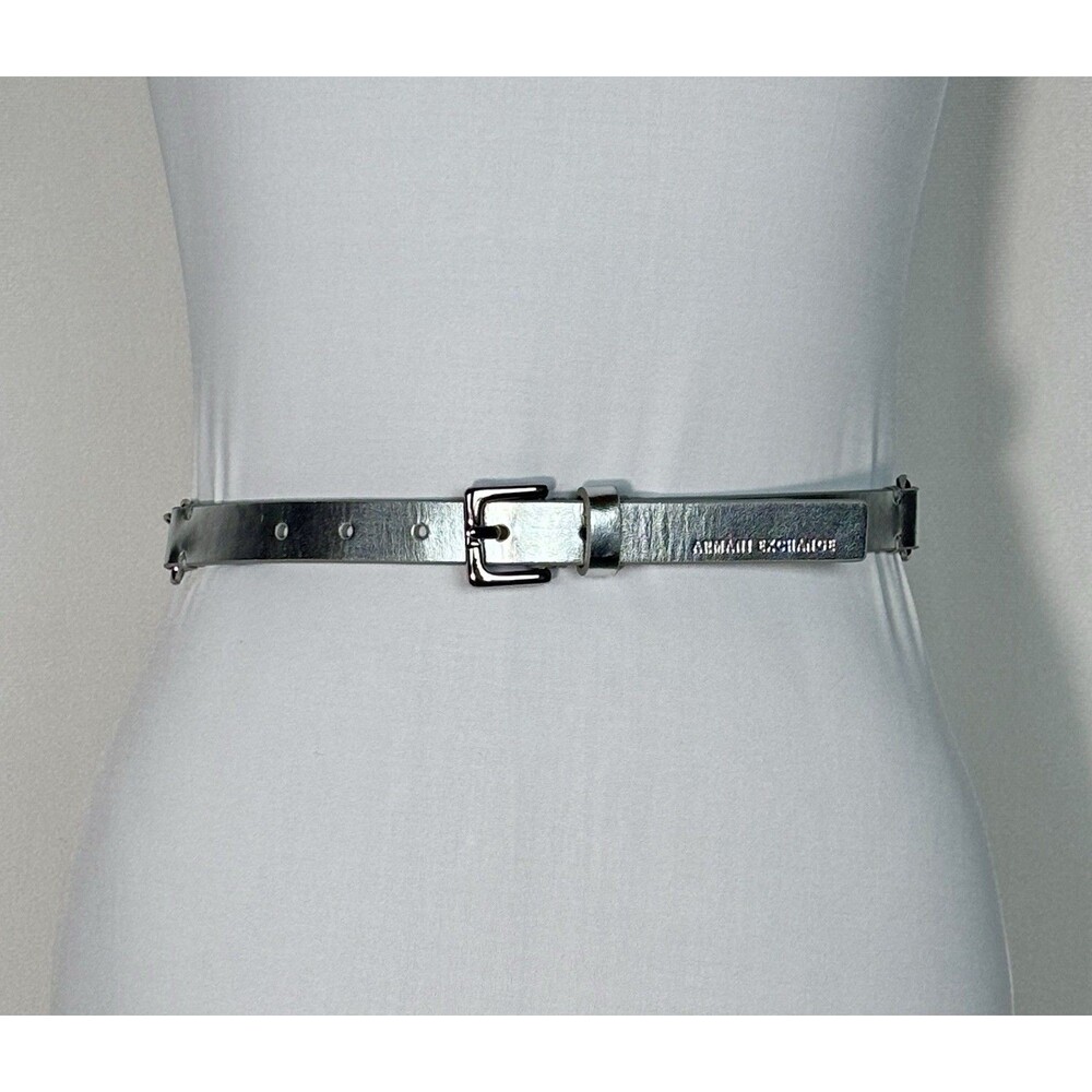 Armani Exchange Women’s Belt Medium Metallic Silver Faux Leather Chain Draped